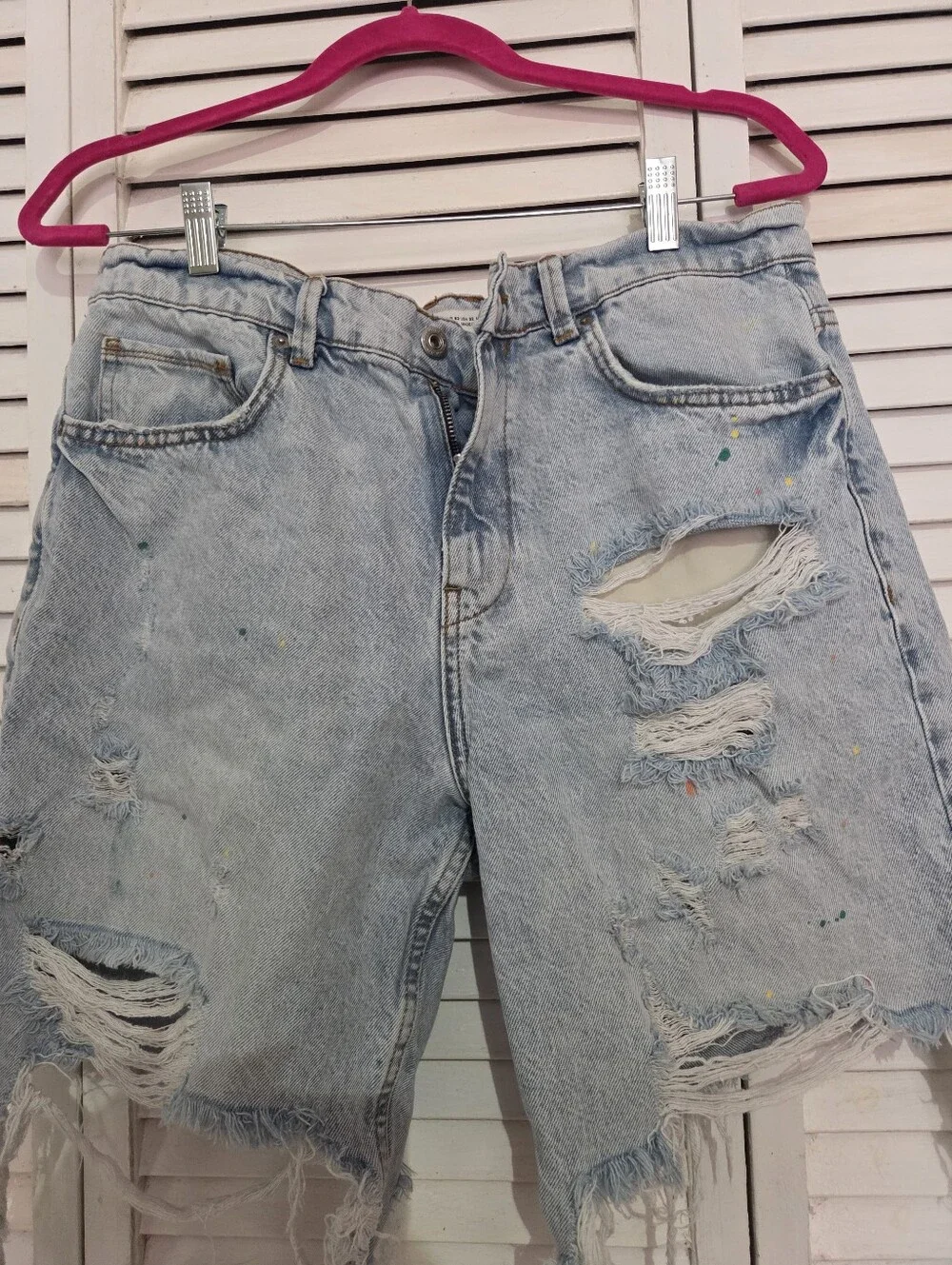 Zara Light Blue Distressed Men's Denim Shorts